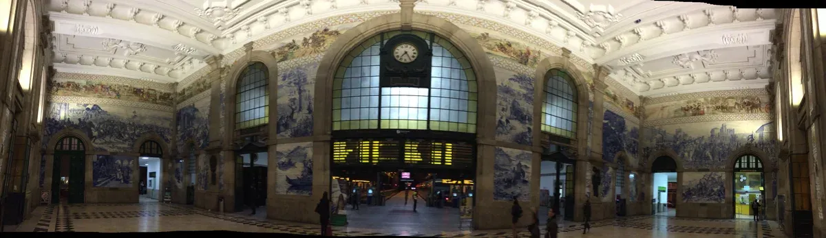 The tiled main hall of São Bento station in Porto, seen on a port wine cellar tour in Vila Nova de Gaia