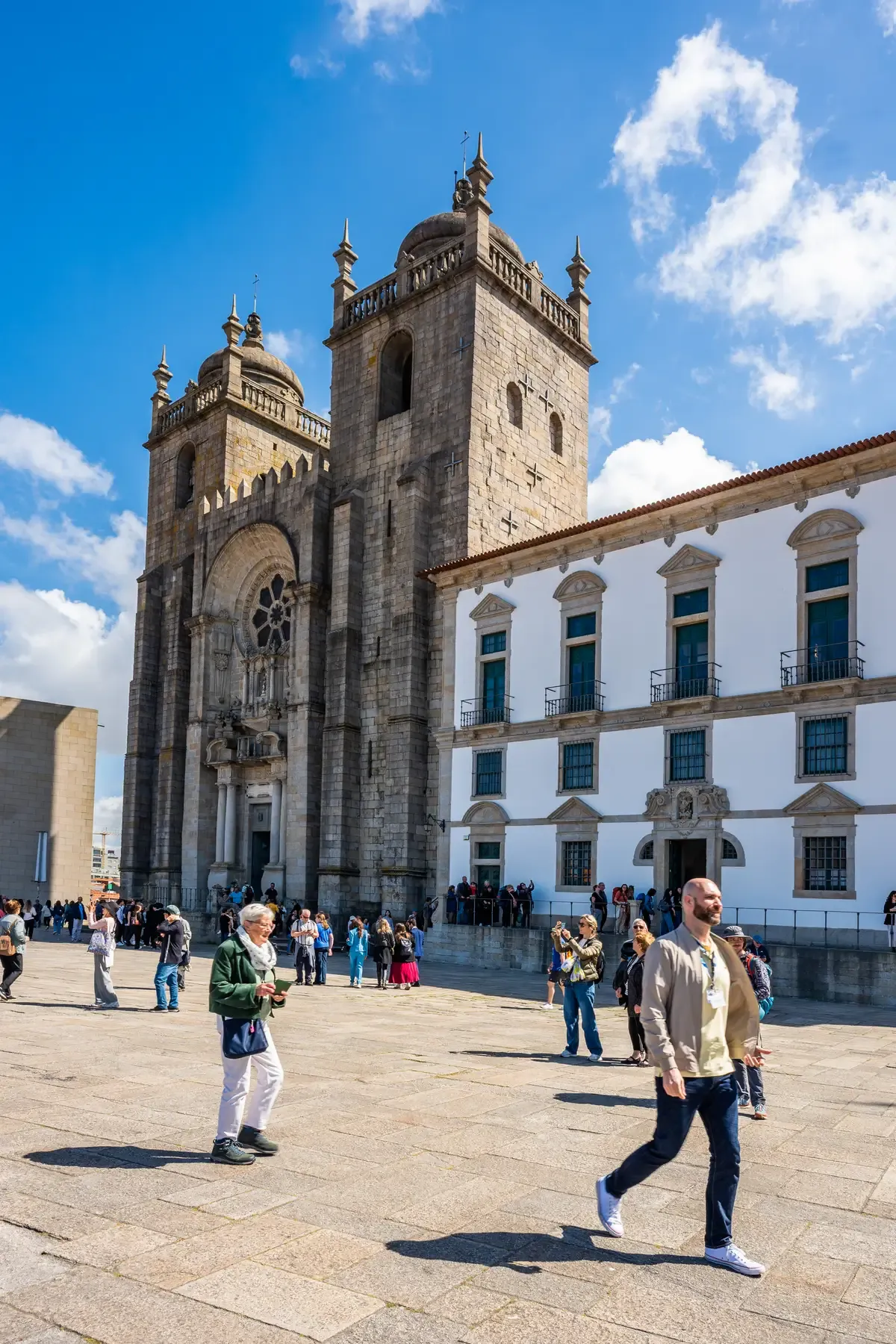 The square in front of Porto Cathedral on a sunny day, seen on a port wine cellar tour in Vila Nova de Gaia