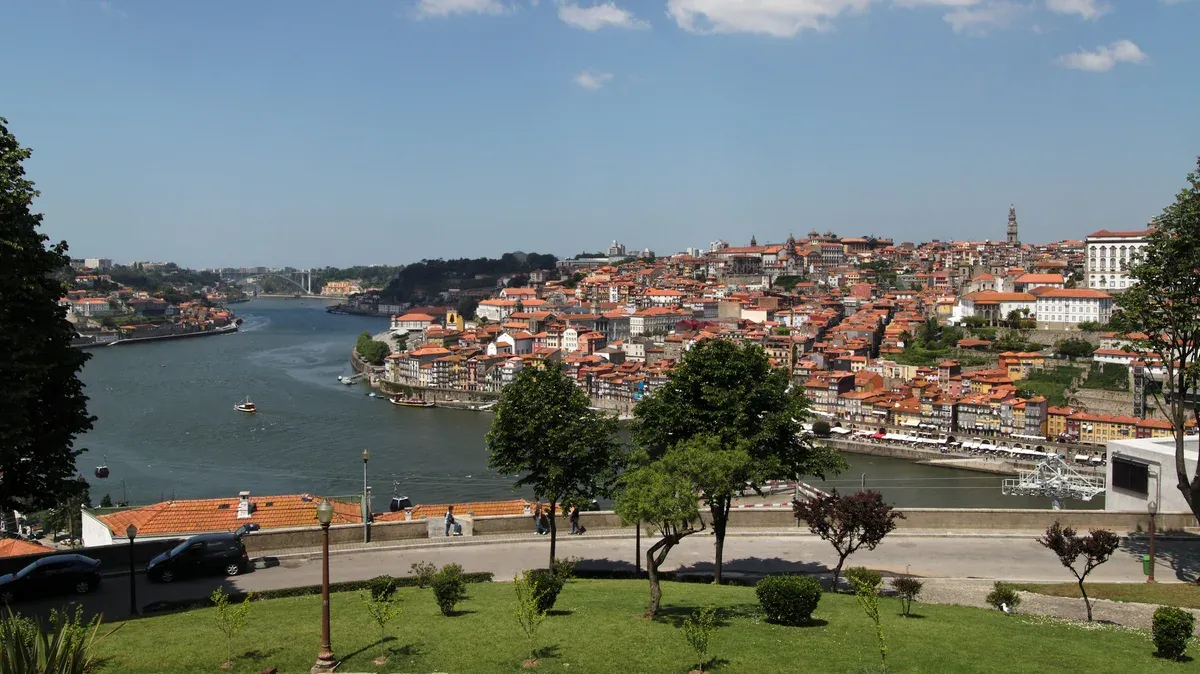 Porto and the Douro seen from Jardim do Morro, the top station of the cable car, seen on a port wine cellar tour in Vila Nova de Gaia